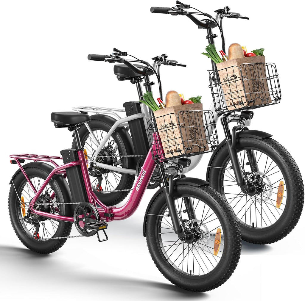 QRONGE Electric Bike, 1000W Peak Folding Electric Bike, 486Wh 70 Miles Range Ebike, 20' Step-Thru Bicycle with Front Basket, Waterproof Removable Battery, 7 Speed, 25 MPH Max