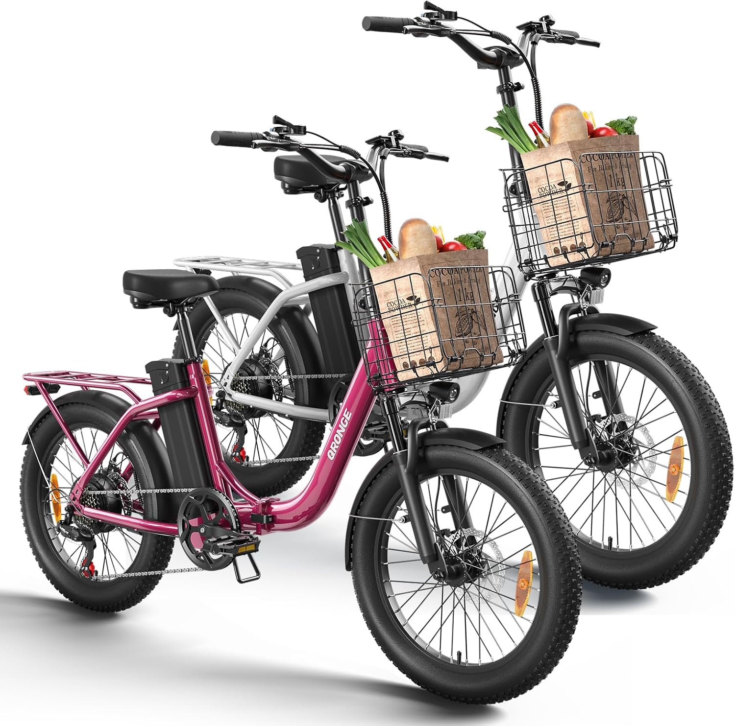 QRONGE Electric Bike, 1000W Peak Folding Electric Bike, 486Wh 70 Miles Range Ebike, 20' Step-Thru Bicycle with Front Basket, Waterproof Removable Battery, 7 Speed, 25 MPH Max
