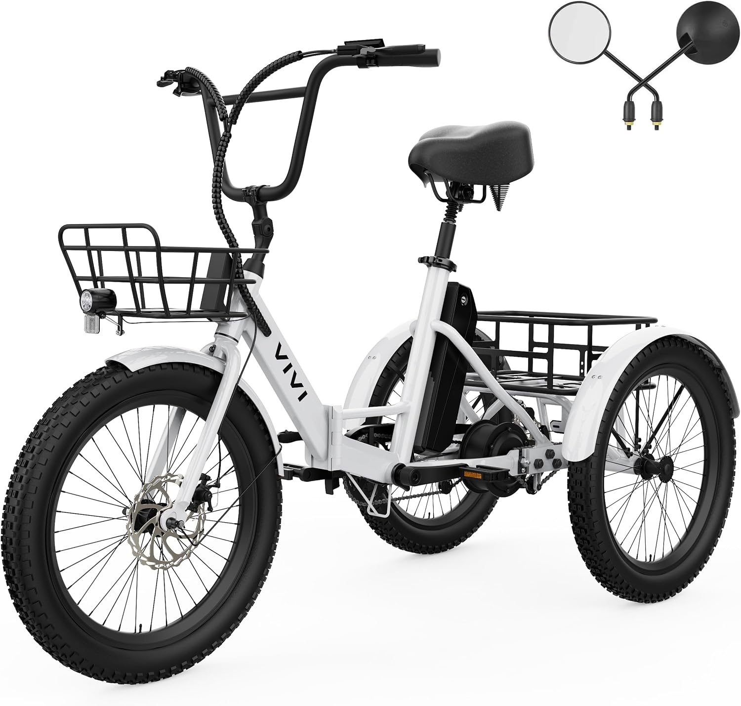 Vivi T01 20' x2.6 Fat Tire Electric Tricycle for Adults, 750W Peak 20'' Folding 3 Wheels Electric Bike, 95% Pre-Assembled, Speed Differential, 15.5MPH Eletric Trike with Bracket