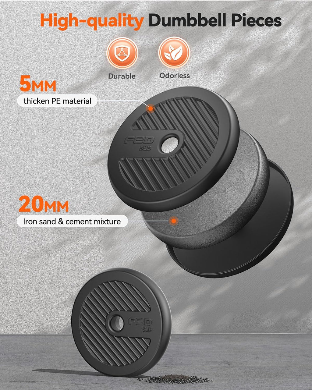FEIERDUN DS2 Adjustable Dumbbells, 20/30/40/45/70/90lbs Free Weight Set with Connector, 5 in1 Dumbbells Set Used as Barbell, Kettlebells, Push up Stand, Weight Plate, Fitness Exercises for Home Gym Suitable Men/Women