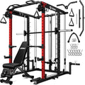 S1-V4 Smith Machine, 2000LBS Power Cage with Cable Crossover System, All-in-One Squat Rack with Smith Bar, Strength Training Equipment for Hone Gym
