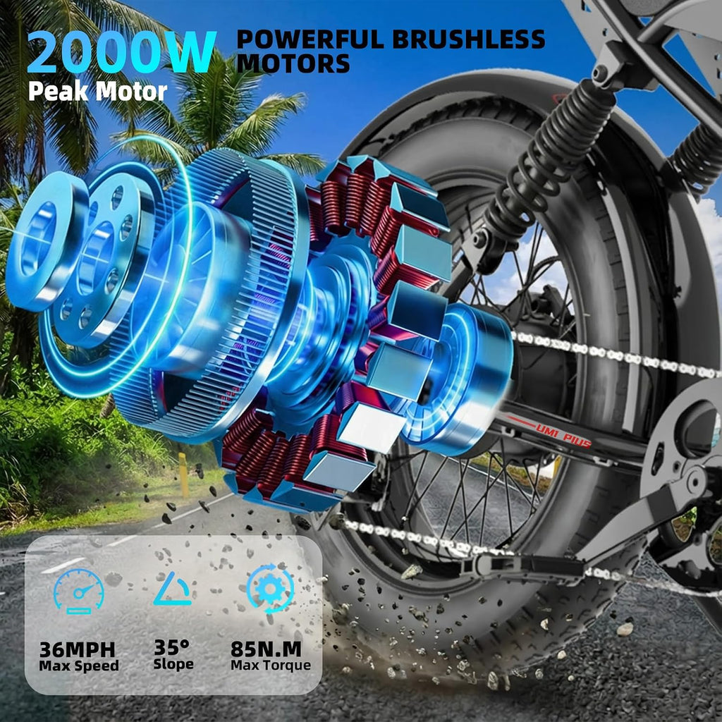 Likebike Electric Bike for Adults 1500W/2000W/3000W Peak,32/36/47MPH 20' Fat Tire Ebike, 48V 20AH/23AH/33Ah Removable Battery 7-Speed Full Suspension Mountain Bike Off Road Hydraulic Disc Brake