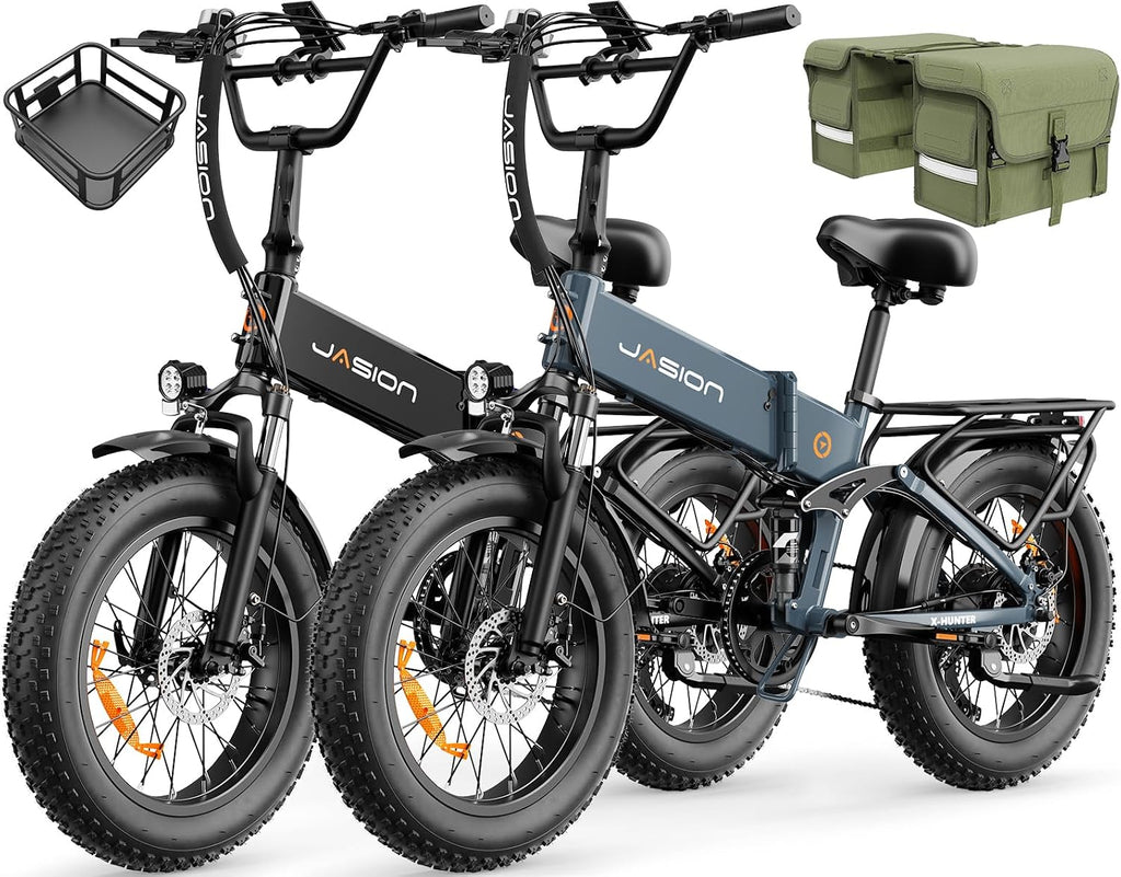 Jasion X Hunter/PRO Electric Bike for Adults,1800W/1400W Peak 20''Fat Tire Foldable Ebike,Folding E Bike Up to 80/70 Miles Range,720/624WH Removable Battery,30 MPH E Bike,Certified by UL2849