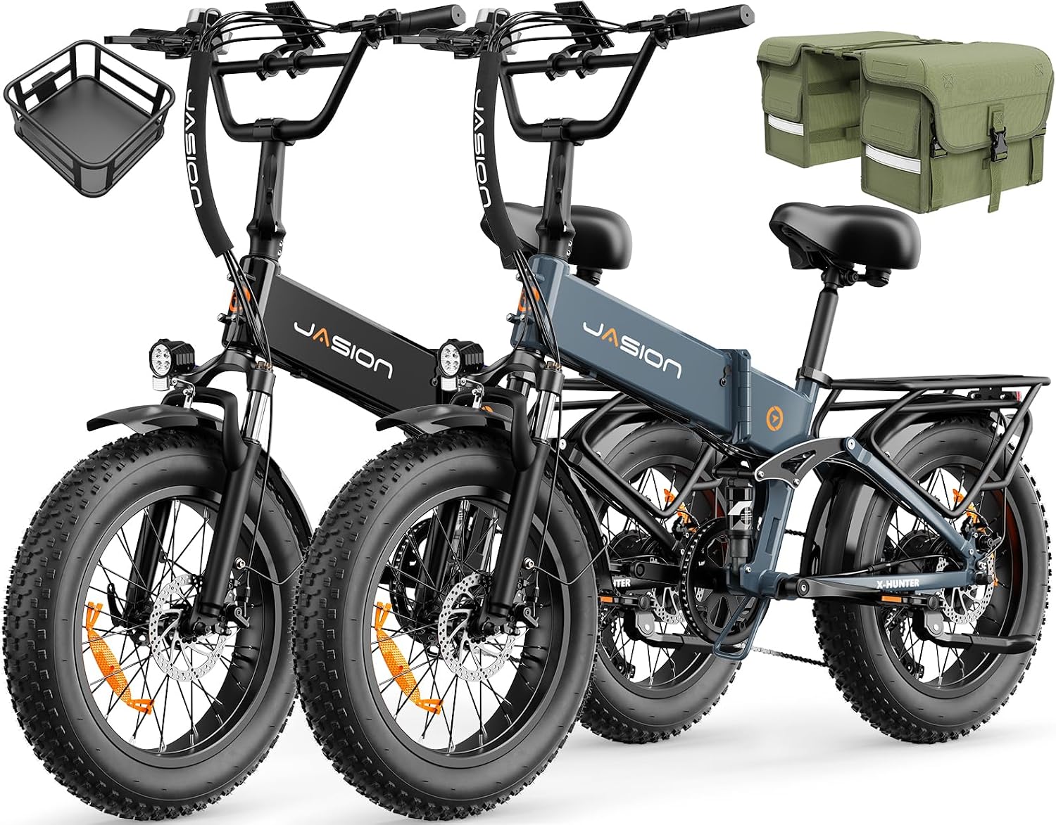 Jasion X Hunter/PRO Electric Bike for Adults,1800W/1400W Peak 20''Fat Tire Foldable Ebike,Folding E Bike Up to 80/70 Miles Range,720/624WH Removable Battery,30 MPH E Bike,Certified by UL2849