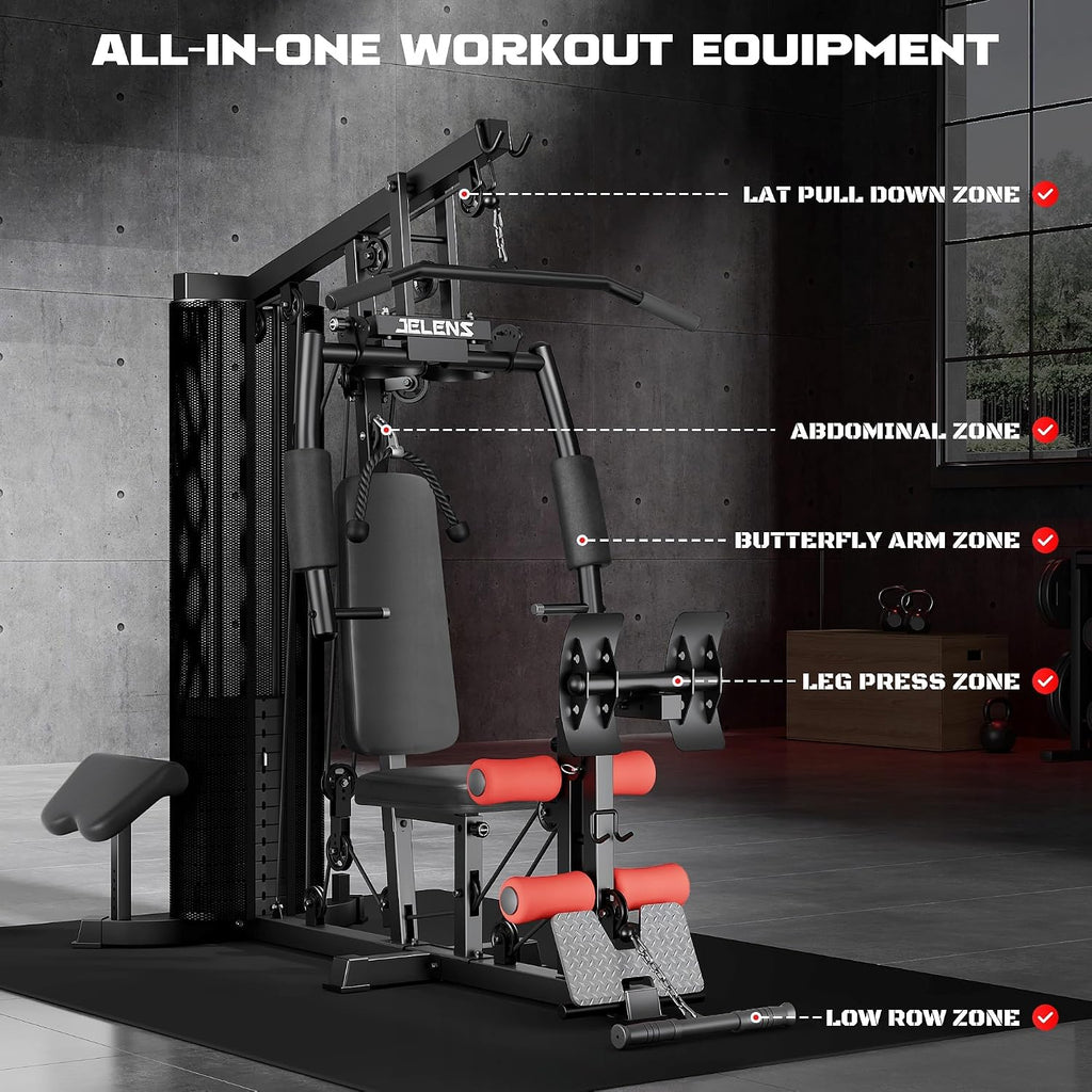 JELENS Home Gym, Multifunctional H11 Home Gym Equipment, Workout Station with 150LBS Weight Stack, Exercise Equipment with Pulley System for Full Body Training
