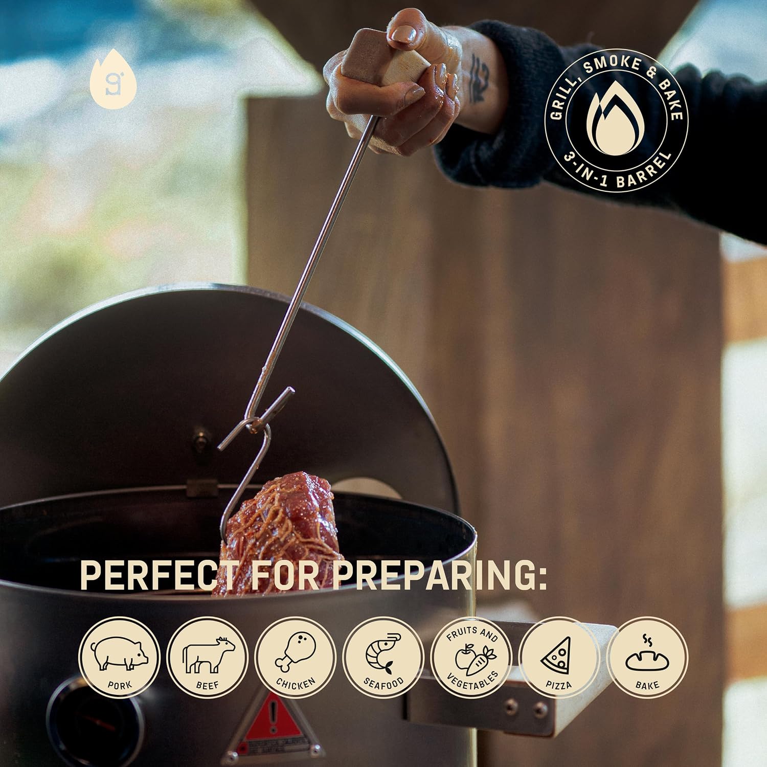 INGRILL Mini Charcoal Grill Smoker Portable BBQ 6 LBS Stainless Steel Barrel for Camping, Small Outdoor Cooking with Thermometer