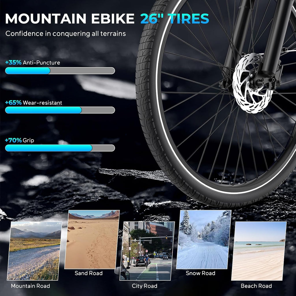 Movcan V80 Electric Bike, 1000W Motor 28MPH 26'' City Cruiser Ebike for Adults, 48V 13Ah Removable Battery Up to 70 Miles, 7-Speed Dual Disc Brake, Mountain E-Bike for Commuting