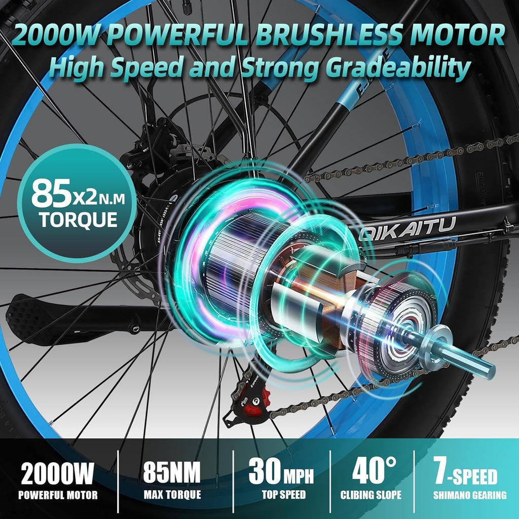 Q7 Peak 3000W Dual Motor Electric Bike - 60-Mile 48V 23Ah UL Certified eBike, 31MPH Fat Tire eBicycle with 5 Riding Modes, Hydraulic Brakes & LCD Display for Mountain/Snow/City