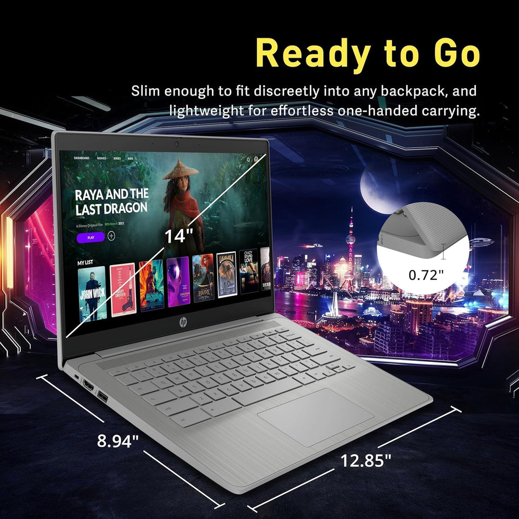 HP Chromebook 2025 Premium 14' HD Laptop Computer Light Slim Business, 4-Core Intel Processor, 4GB RAM, 192GB Storage (64GB eMMC+128GB Card), WiFi, Webcam, Long Battery, Chrome OS +MarxsolAccessory