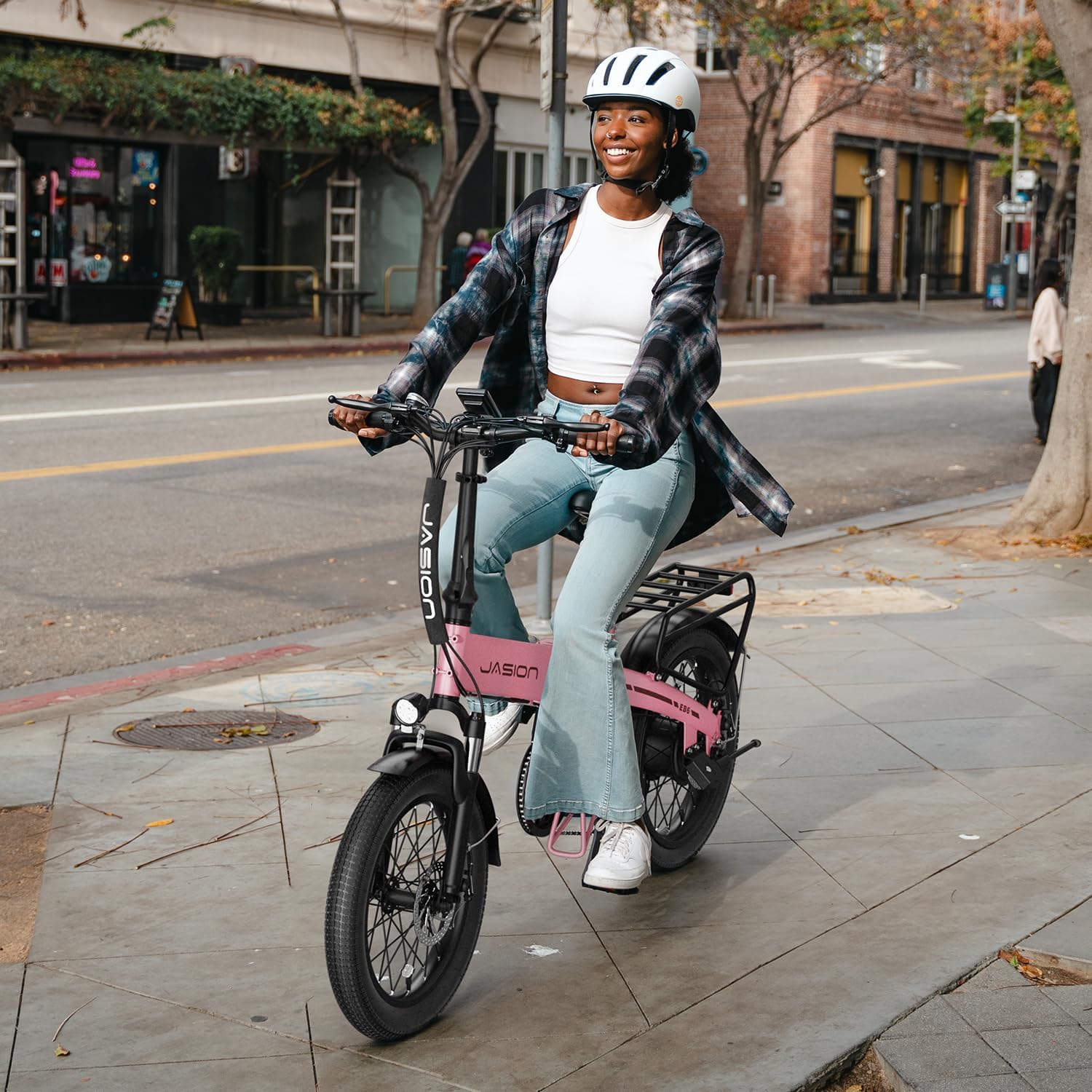 Jasion EB6 Foldable Electric Bike for Adults,【1200W Peak Motor, 25 MPH, 50 Miles Range】 20' Fat Tire Ebike with 48V Built-in Battery, Lightweight Aluminum Frame E Bike for Commuting, Off-Road, Travel