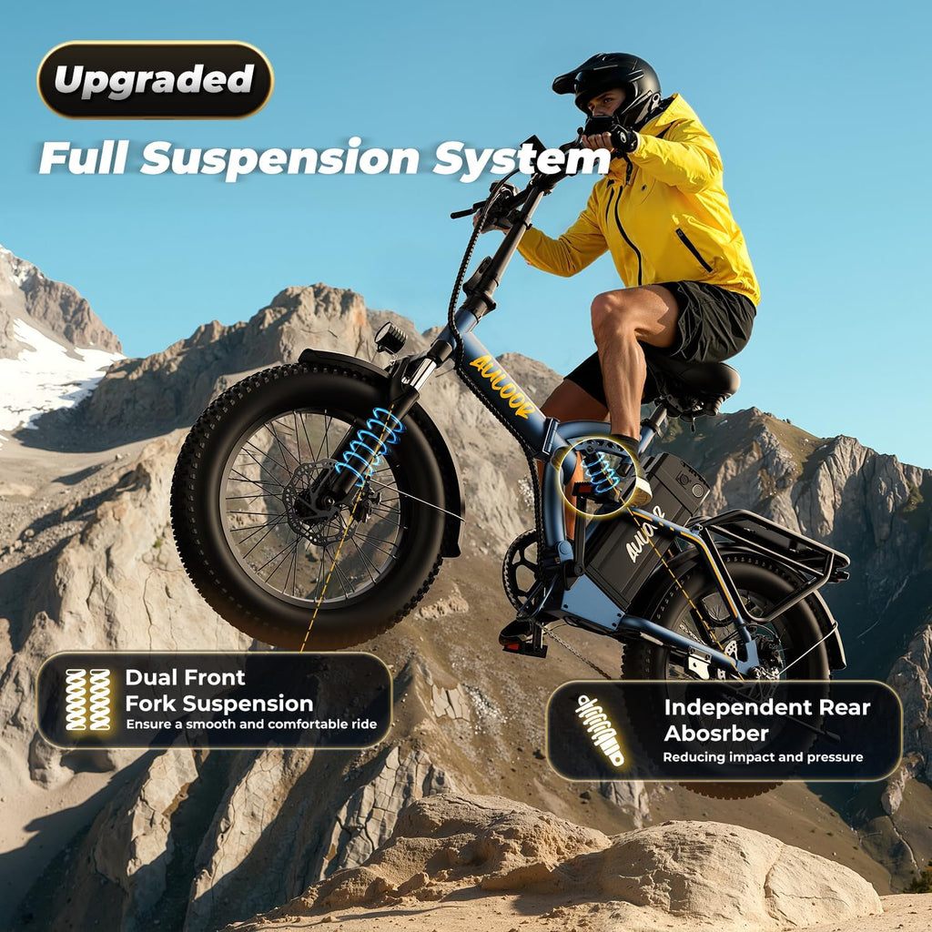Foldable Electric Bike for Adults, 48V 20Ah Removable Lithium Battery up to 80Miles, 20' Fat Tire 1000W Peak Motor Dirt Ebike Adult Electric Bicycle for Commute Beach Mountain E Bike