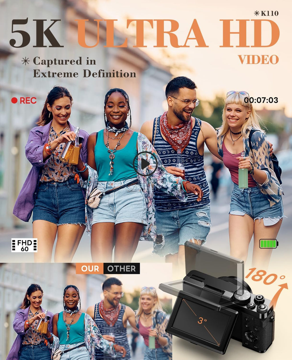 NBD 5K Digital Cameras for Photography Autofocus,64MP Vlogging Cameras for YouTube,18X Digital Zoom Travel Camera with Anti-Shake,2 Batteries,32GB TF Card (Black)