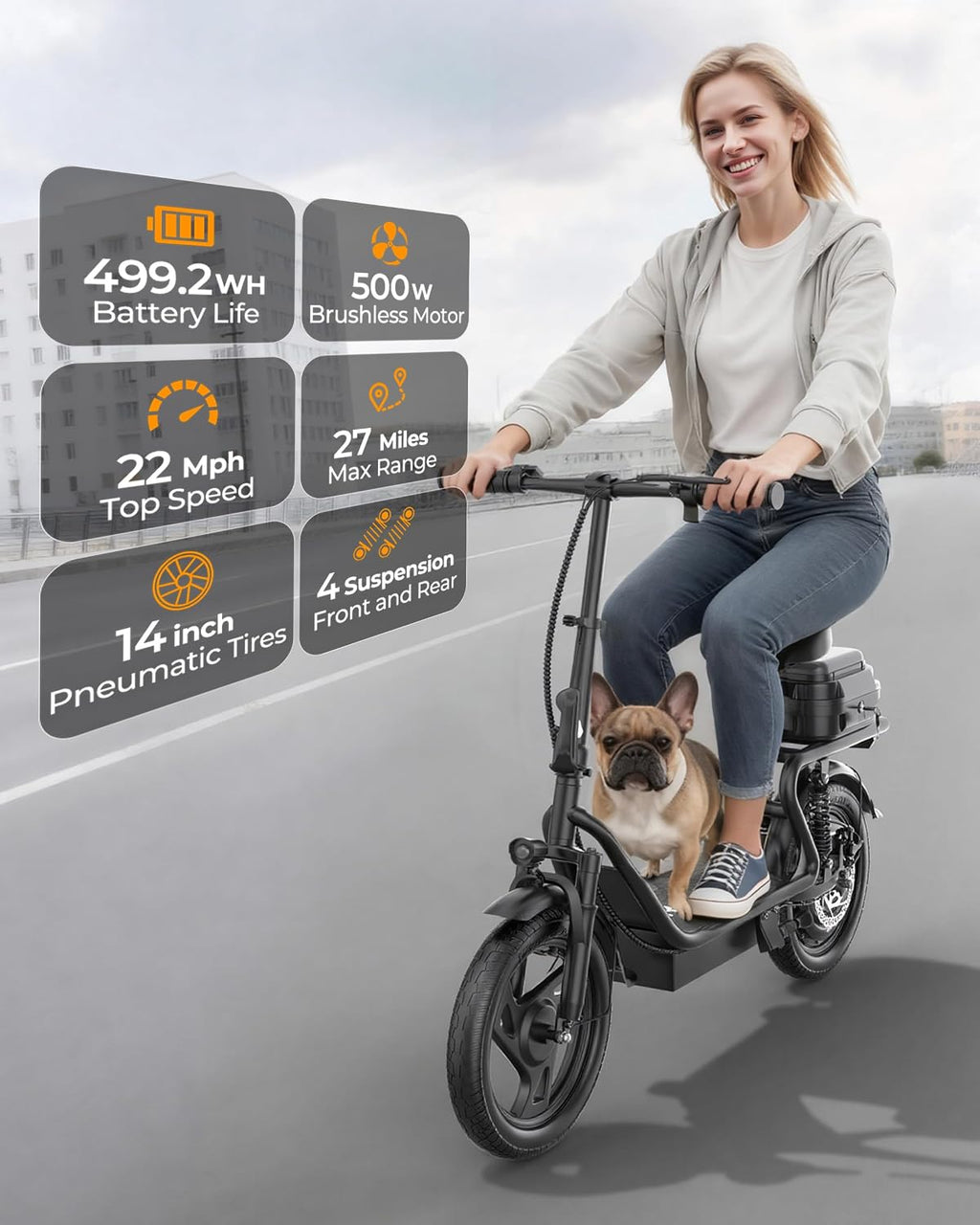 Electric Scooter, 350W-500W Motor, 19 MPH to 22MPH, 15-41 Miles Range, Dual Suspension, Dual Braking, App Control, Foldable Commuter E Scooter for Adults and Teens