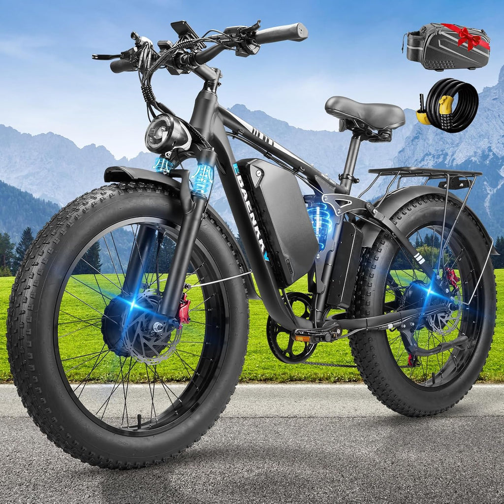 9000W Dual Motor Ebike,24' Fat Tire Electric Bike for Adults, 45MPH Fast 52V 34Ah Long Range, Dual Hydraulic Brakes Full Suspension, Snow/Mountain/Off-Road/Commute E-Bike