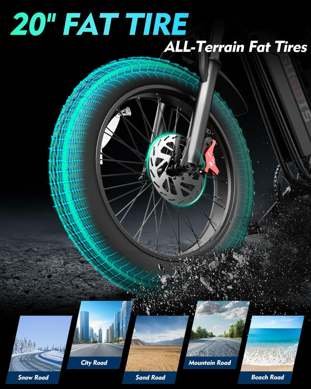 Rakowe Electric Bike for Adults, 1000W-2000W Peak, 20' Fat Tire Electric Dirt Bike, 48V Removable Battery, Up to 30-34MPH & 45-80 Miles, Full Suspension, Dual Disc Brakes, 7-Speed All-Terrain E-Bike