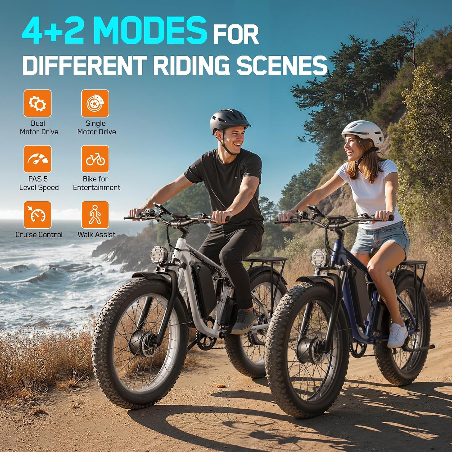 6000W Electric Bike for Adults,60V 1200WH 45MPH Dual Motor Mountain Ebike Up to100 Miles Long Range Electric Bicycle 24' Fat Tire Fast Bicycle for Men Women Full Suspension Brake/Turn Signal