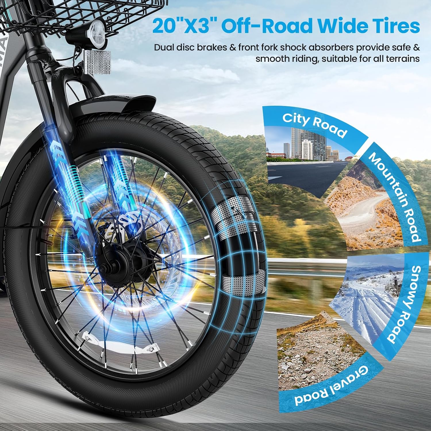 Caroma Peak 1200W/800W/500W/ Electric Scooter with Seat, 20' Off-Road Tires, 15/25/30Miles Range, 20MPH Top Speed, Adjustable Electric Scooter for Adults with Basket, Adults Ebike for Commuting