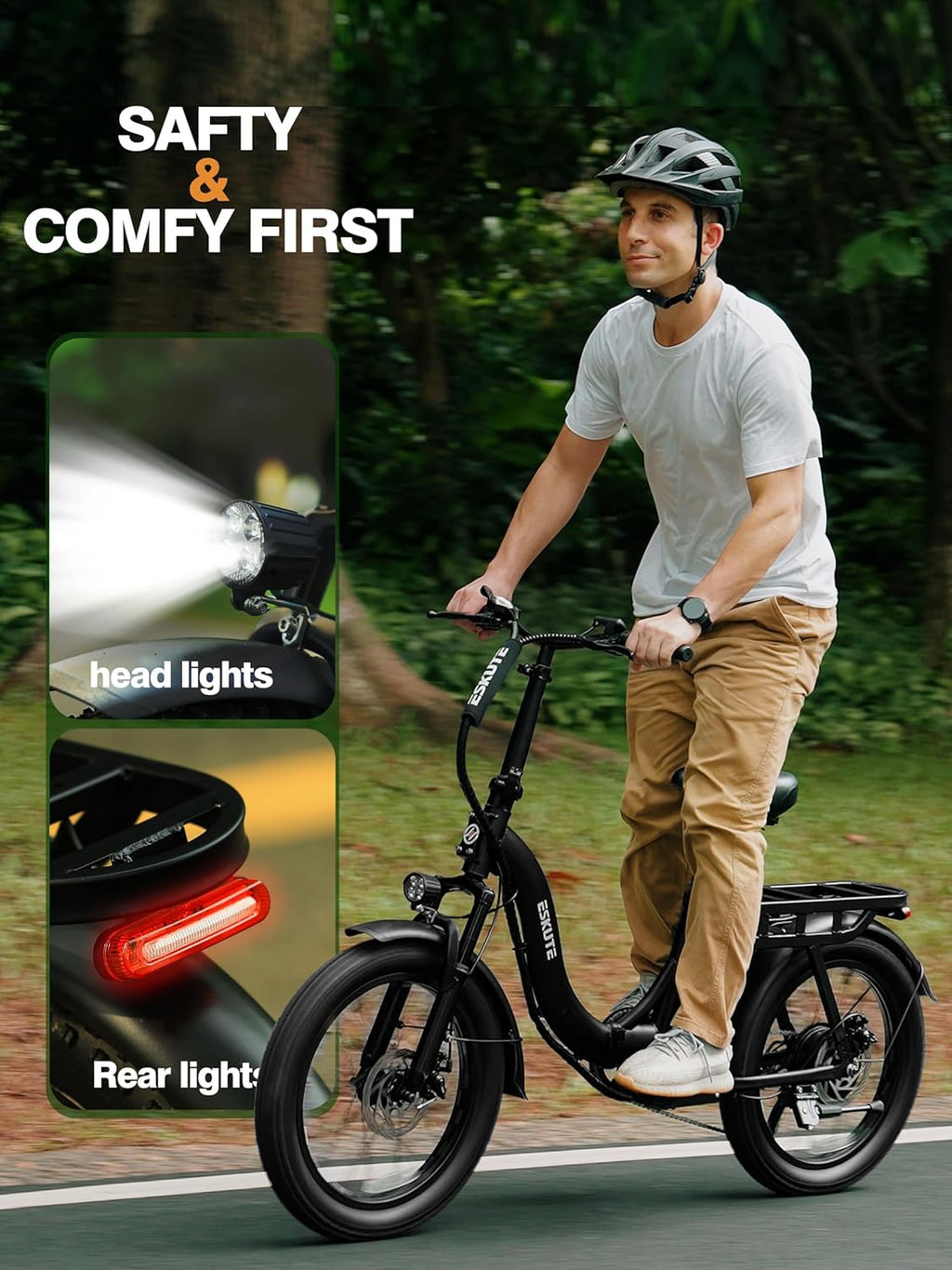 ESKUTE Electric Bike for Adults – 1200W Peak Motor, Folding 20x3 Fat Tire E‑Bike, 48V 10.4Ah Battery, Step‑Through Cargo Fold Ebike, NFC Unlock, 28 MPH, 7‑Speed, Up to 55 Miles