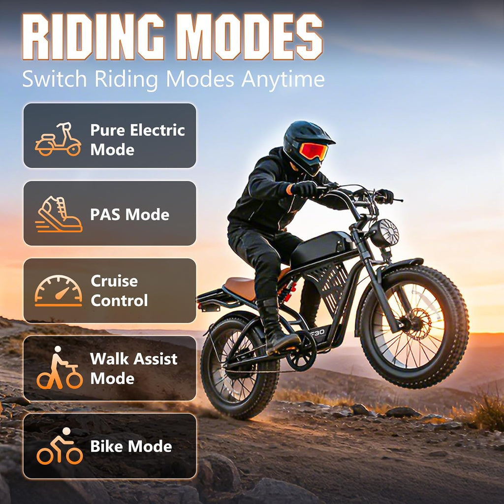 Misodo Electric Bike for Adults, Peak 2500W Motor, 32MPH & 100 Miles PAS Range, NFC & Password Unlock, 48V 20AH Battery, Electric Dirt Bike, Dual Suspension 20'x4.0' Fat Tire Off-Road Ebike