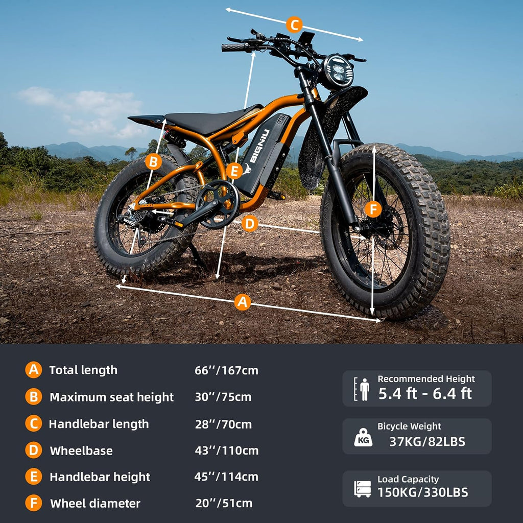 BIGNIU Electric Bike, Ebikes for Adults with Peak 1200W Motor, 20' Fat Tire, 48V 15A Battery, 7-Speed, Dual Disc Brakes E Bike for Off-Road and City Riding Electric Dirt Bike for Adults