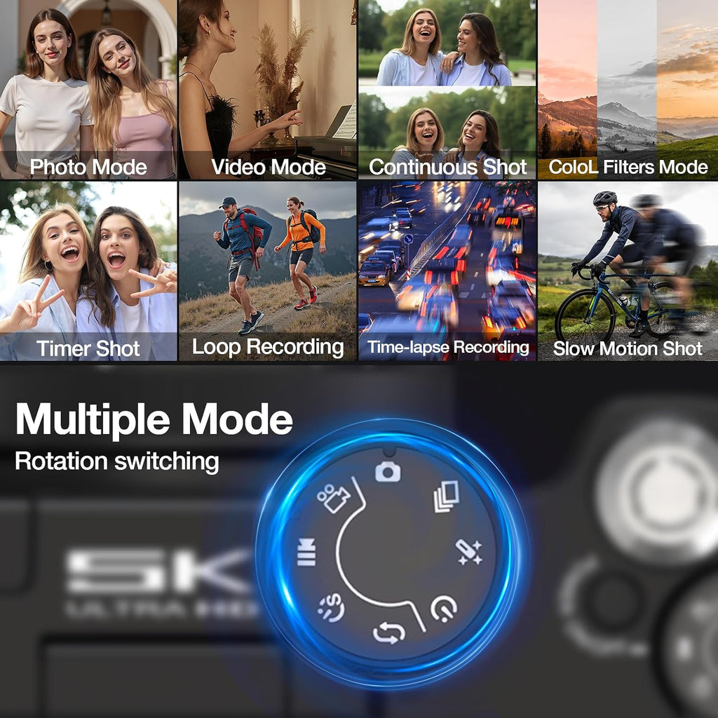 5K Digital Camera with WiFi for Photography, 64MP Vlogging Camera with Flip Screen for YouTube, Includes 64GB SD Card, Tripod, Selfie Light & 2 Batteries