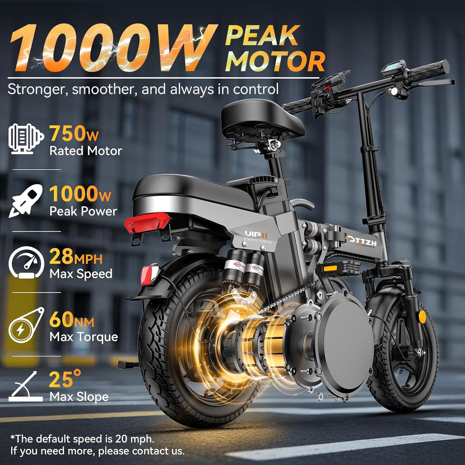 DTTZH Foldable Ebike with Keyless Ignore, 1000/2000W, 40/28MPH, 52V 25Ah/48V 15Ah, Max 60-80 Miles Range Folding Electric Bike, 14' Commuter Adult Electric Bicycle, UL2849 Certified E Bike