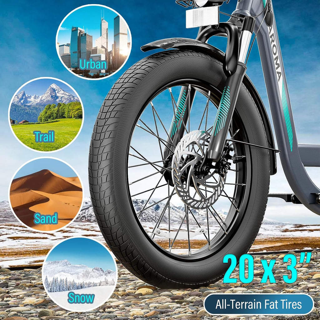 Caroma Peak 500W/800W/1200W Electric Scooter with Seat, 20' Fat Tire Electric Bike with 48V Removable Battery, Up to 30Miles & 20MPH, Adult Scooter for Commuting with Basket&Adjustable Seat