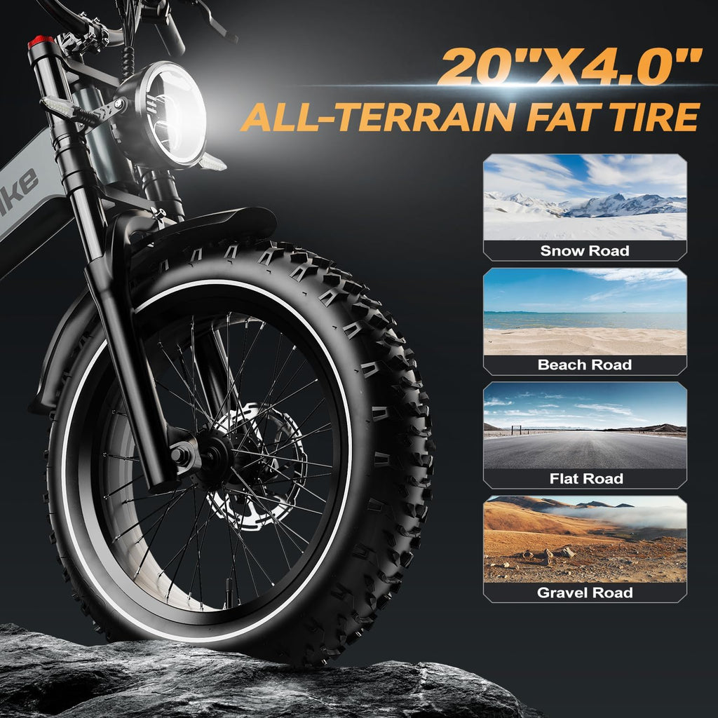2000W/3000W Peak Motor Electric Bike for Adults, 48V/52V 25AH/30AH Battery Full Suspension Foldable Ebike, 20'x4.0' Fat Tires 35MPH Dirt Bike, 100/120 Miles Hydraulic Brake Magnesium Alloy Motorcycle