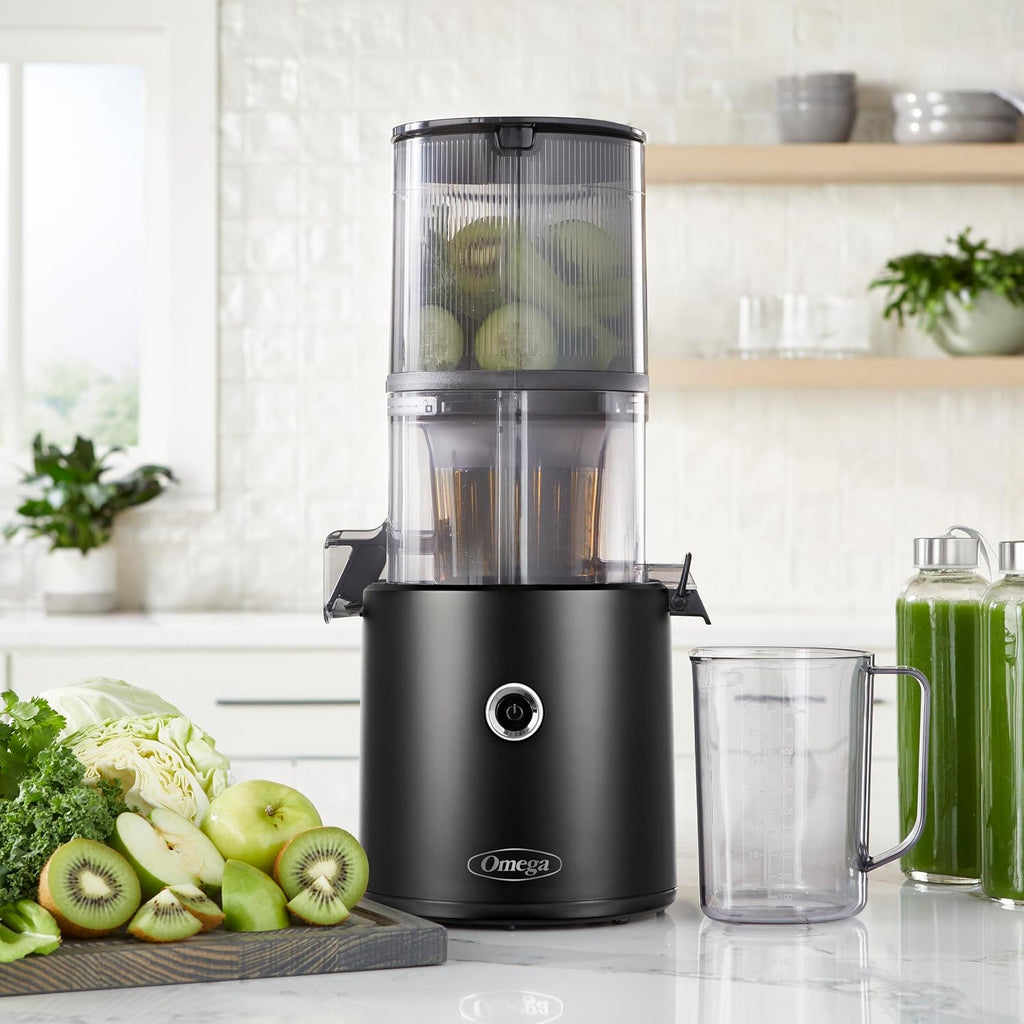 Omega Effortless Batch Cold Press Juicer - Hands Free Vegetable and Fruit Masticating Juicer Machine with 68-oz. capacity, Extra Large Hopper No-Prep whole recipe juicing, Easy Clean, 150-Watts, Black