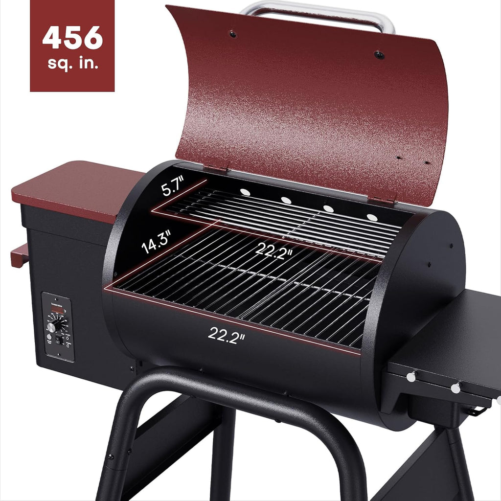 Jocoevol Pellet Smoker Grill Wood Pellet grill Electric Bbq Grills for Outdoor with Auto Feed & Pid Temperature Control 180-425°F, 456 Sq.In Cook Area, 6-In-1 Bbq Grill & Rain Cover For Backyard