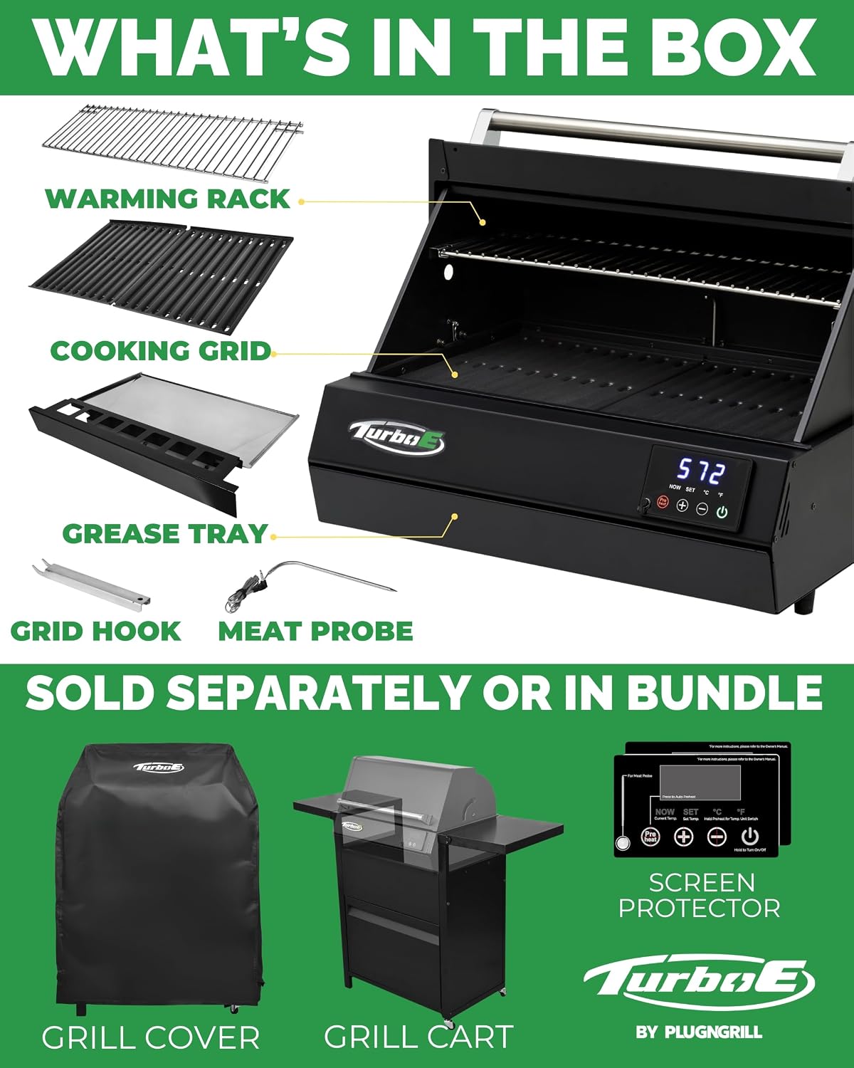 Turbo E XL Electric Grill, 1700W Infrared, Warming Rack and Probe, Apartment Friendly