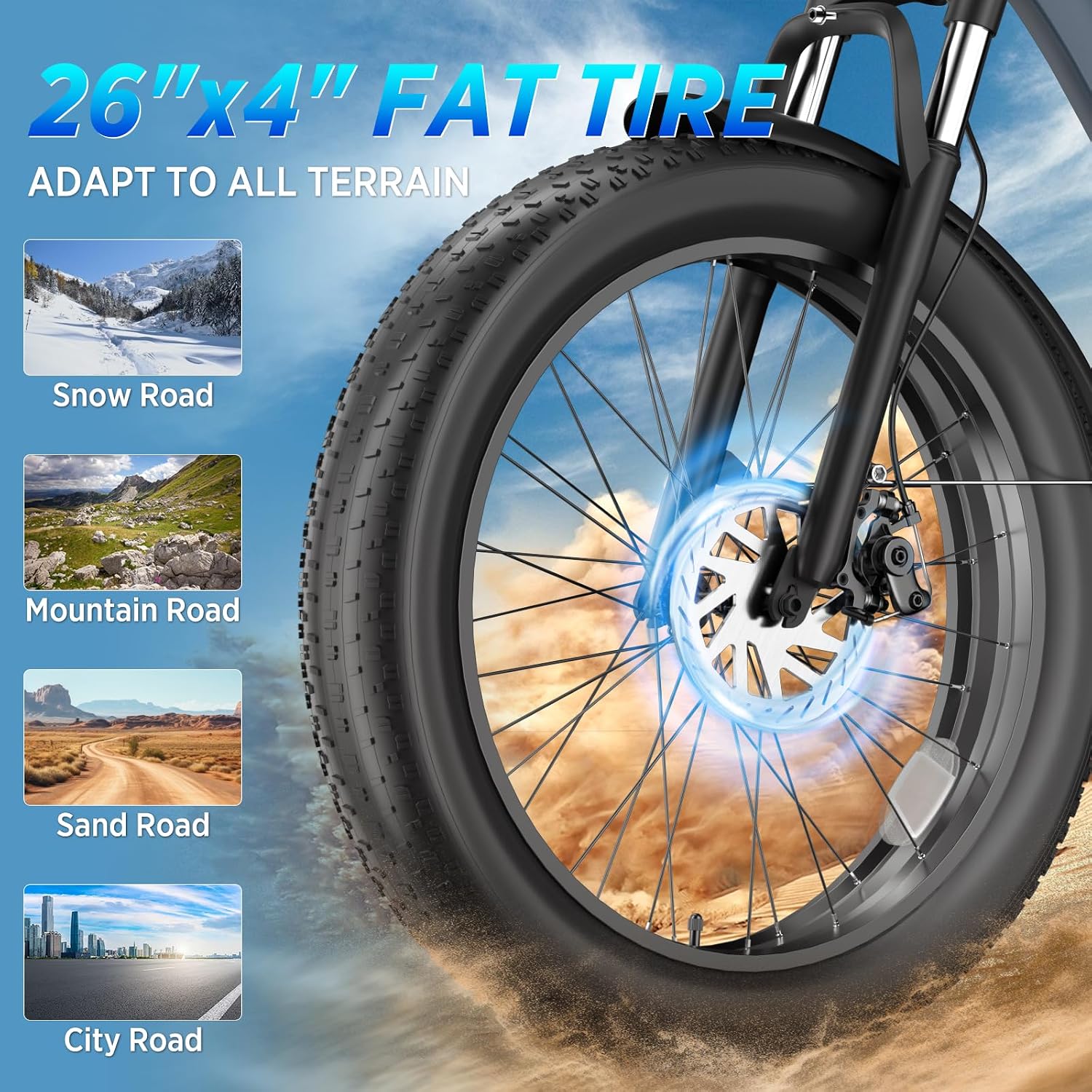 1000W Electric Bike for Adults, 7 Speed Ebike with 26' Fat Tire, Max 30MPH & 50 Miles, 48V 18.2Ah Battery, Hydraulic Disc Brake, All-Terrain Moped Style Ebike for Snow, Mountains, Sand, Road