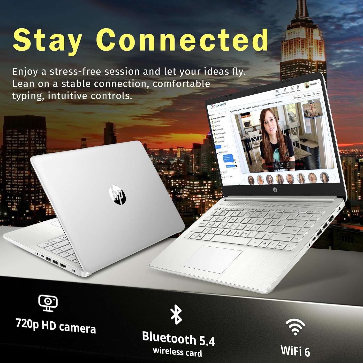 HP Stream 14' HD BrightView Laptop, Intel Celeron N150, 16GB RAM, 288GB Storage (128GB UFS + 160GB Docking Station Set), Intel UHD Graphics, 720p Webcam, Wi-Fi, 1 Year Office 365, Win 11 S, Silver