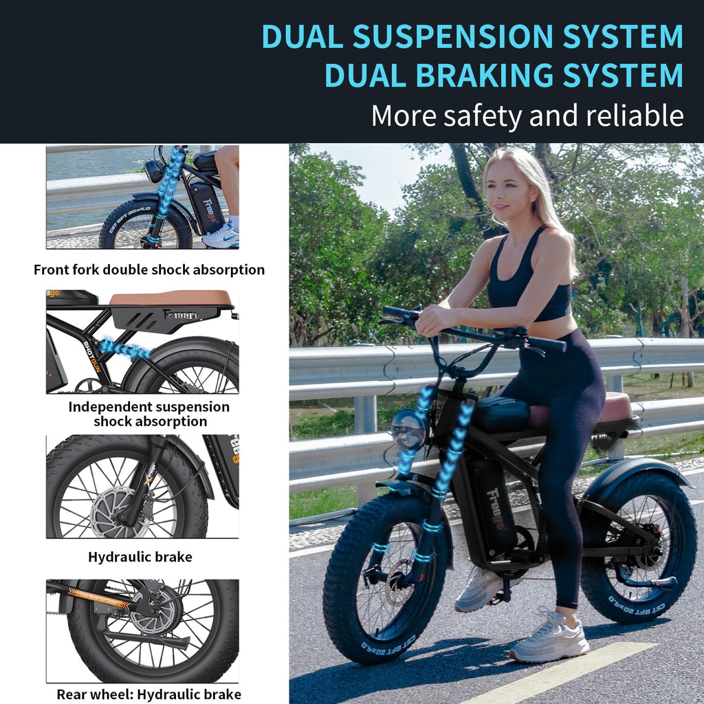Freego Electric Motorcycle Bike for Adults, Dual Motor & Dual Battery, 2000W/48V/55Ah, 20'x4.0' Fat Tires Off Road Electric Dirt Bike Bicycle,34MPH & 103 Miles EBike UL 2849 Certified