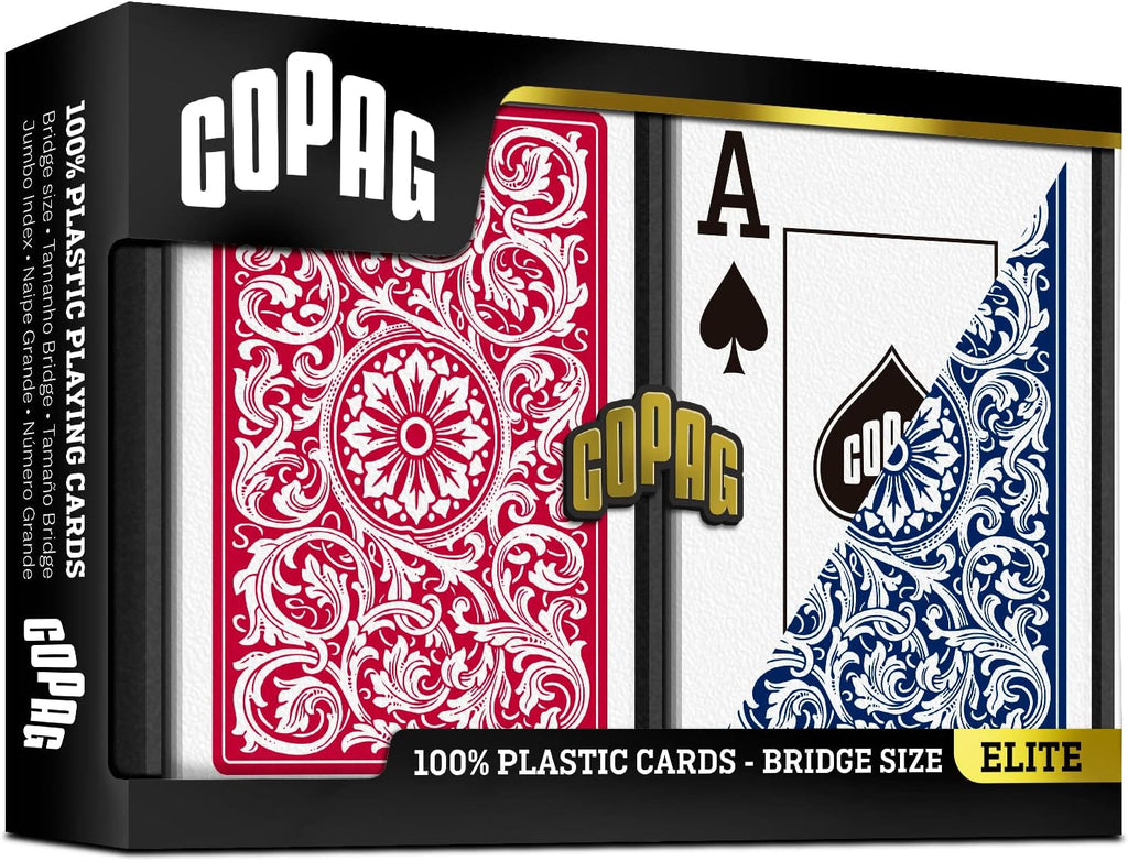 Copag 1546 Design 100% Plastic Playing Cards, Bridge Size (Narrow) Red/Blue (Jumbo Index, 6 Sets)