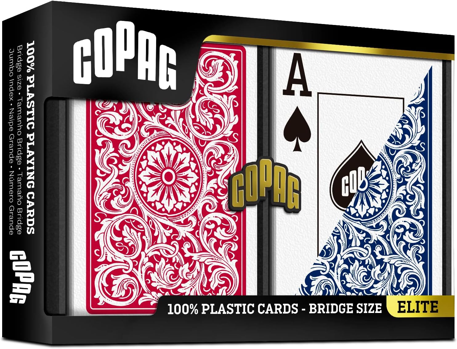 Copag 1546 Design 100% Plastic Playing Cards, Bridge Size (Narrow) Red/Blue (Jumbo Index, 6 Sets)