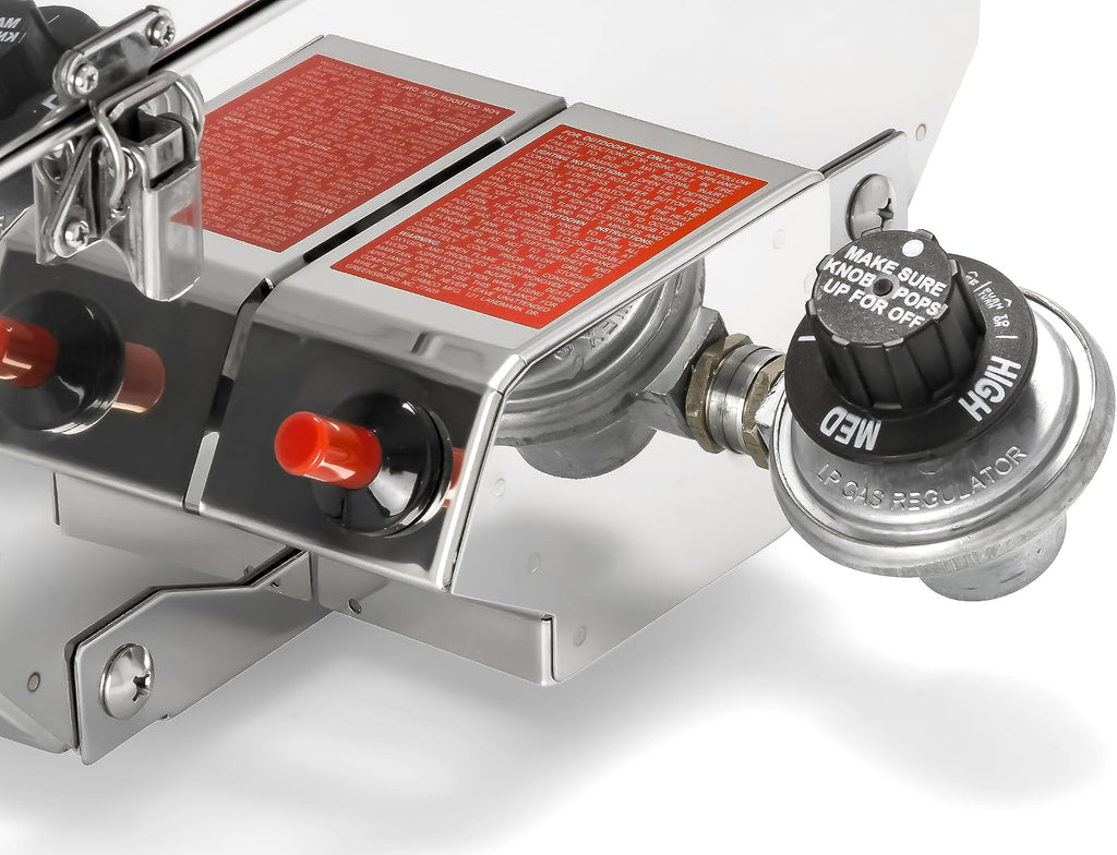 Camco Kuuma Stow N'Go 216 Elite Propane Grill | Features Built-In Thermometer & Push-Button Igniter | Includes Fold Away Legs & Removable Warming Rack | Use as Camping Stove and More (58155)