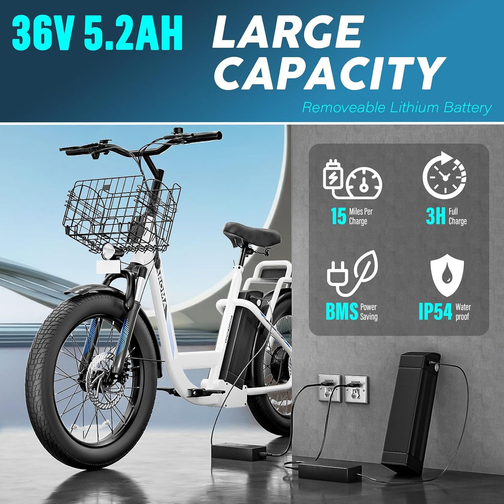 Caroma Peak 500W/800W/1200W Electric Scooter with Seat, 20' Fat Tire Electric Bike with 48V Removable Battery, Up to 30Miles & 20MPH, Adult Scooter for Commuting with Basket&Adjustable Seat