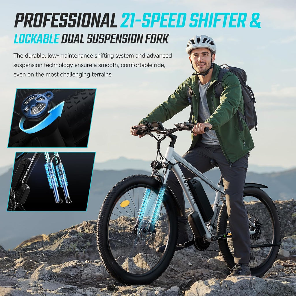 2000W Ebike for Adults, 80 Mile 32MPH Electric Mountain Bike, 48V 840WH Aluminum Electric Bicycle, 21-Speed Gears E Bike, Dual Disc Brakes with Brake Taillight, 27.5' Tire, Front Dual Suspension