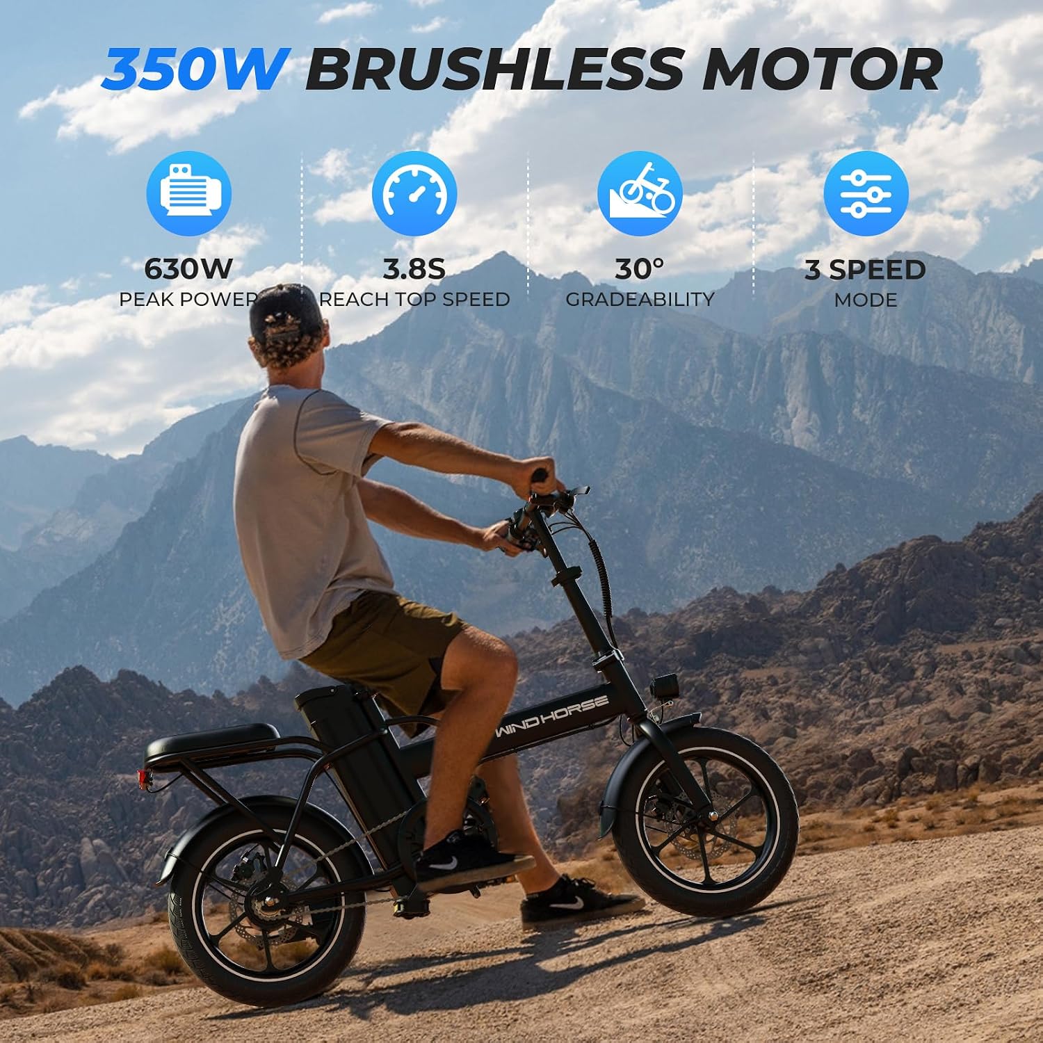 WINDHORSE 16'/ 20' Folding Electric Bike for Adults, 630W/ 983W Peak Electric Bicycle, 20MPH, 20-35/40-70 Miles Range, 288Wh/ 748.8Wh Removable Battery, UL Certified Commuter Ebike