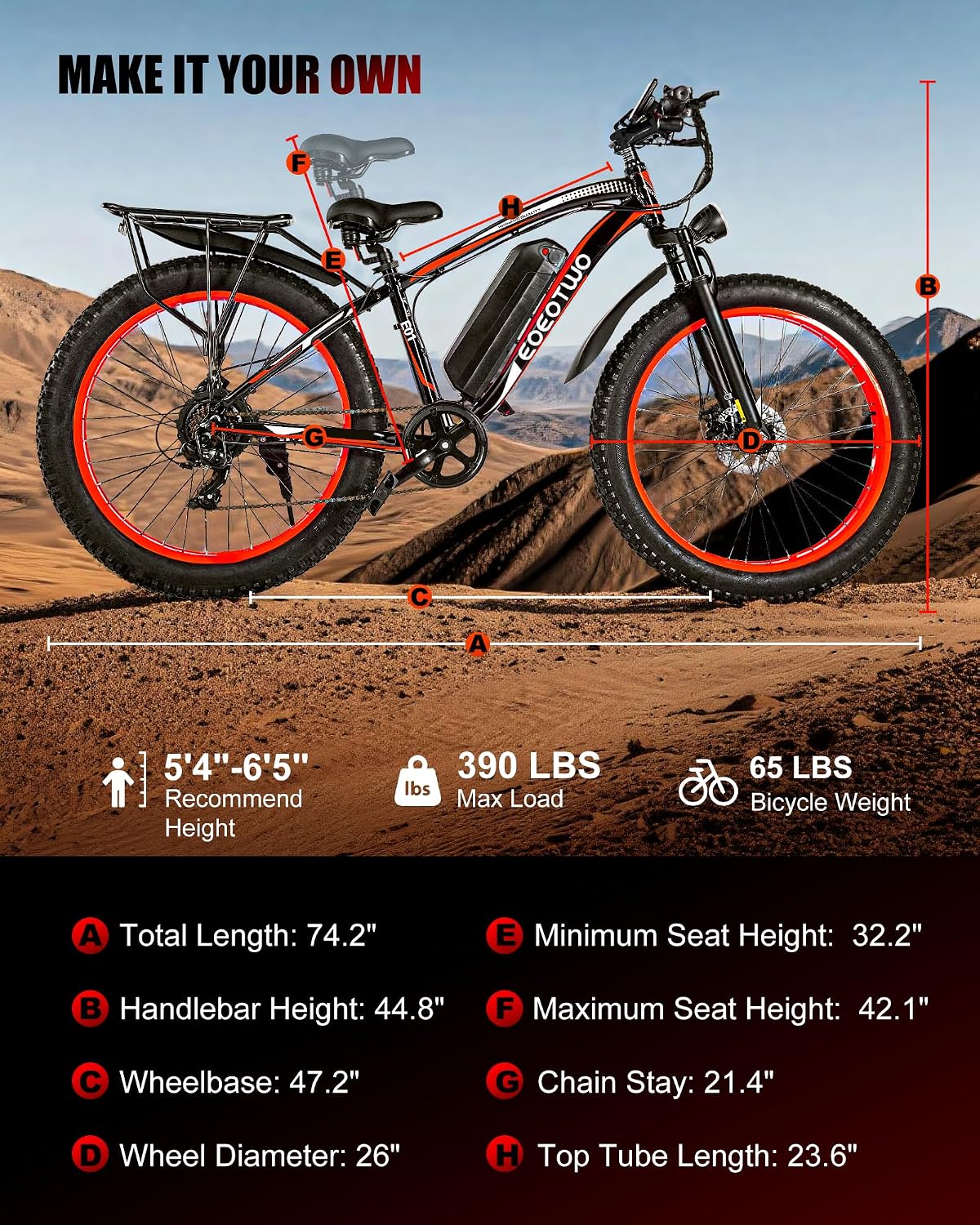Electric Bike for Adults,1500W Peak Motor E Bikes, 26' Fat Tire Electric Bicycle, 28+ MPH 60 Miles Electric Mountain Bike, Removable Battery, Dual Brake, 7 Speed