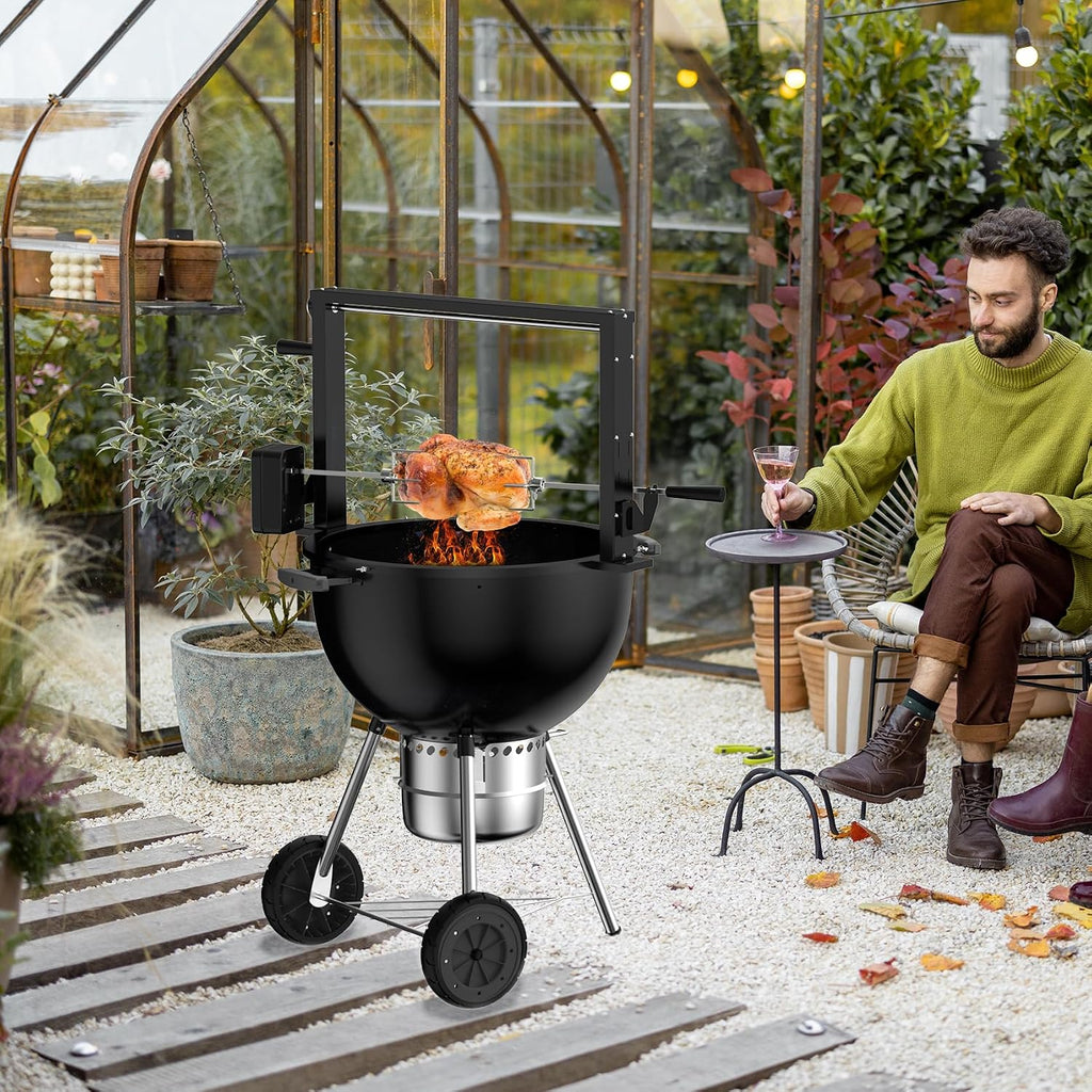 Skyflame Charkettle BBQ Grill Rotisserie System Kit with Adjustable Cooking Grate, Compatible with Weber 22-inch Kettle Grills