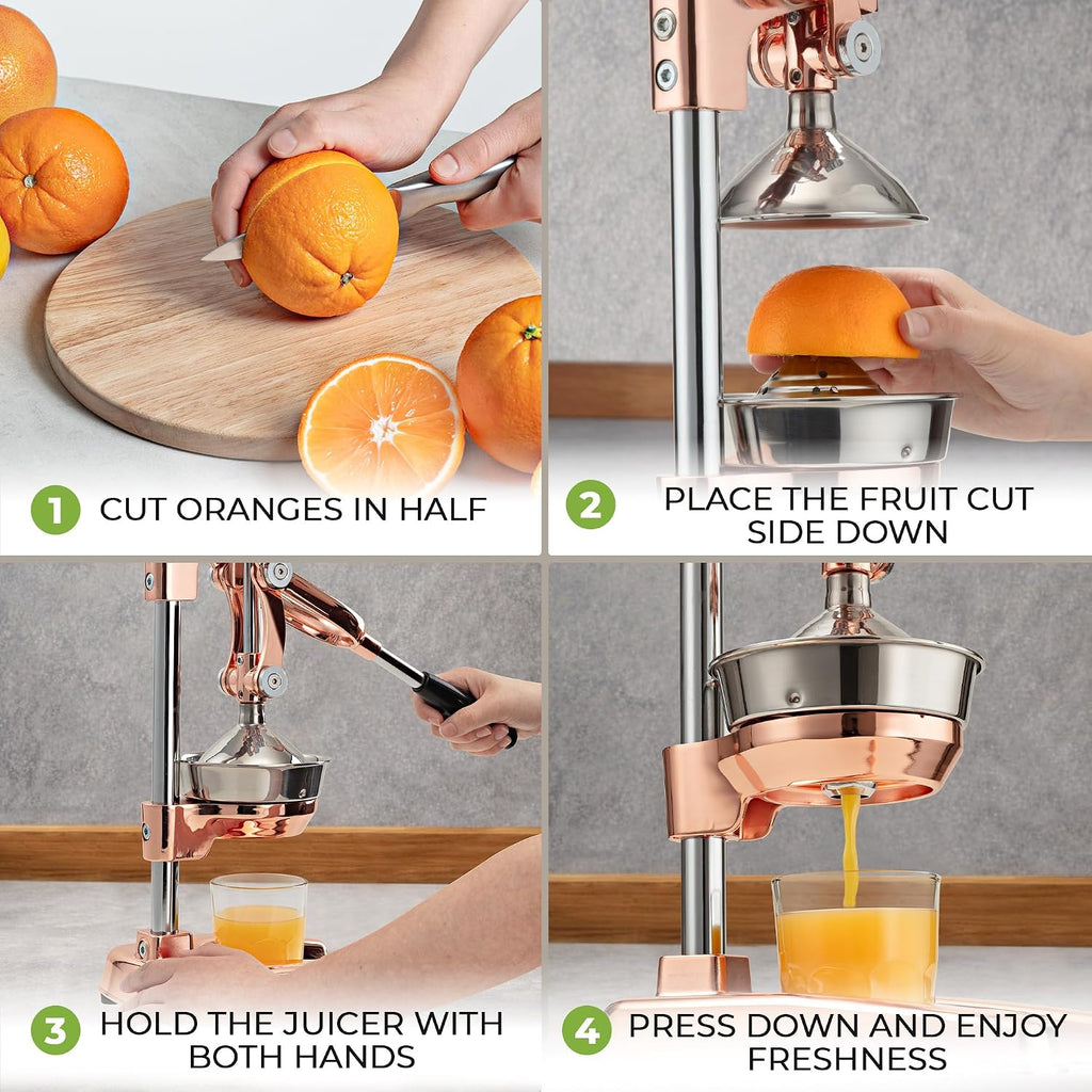 Zulay Professional Citrus Juicer - Premium Manual Citrus Press and Orange Squeezer - Metal Lemon & Lime Squeezer - Extra Tall Heavy Duty Cast Iron Manual, Rose Gold