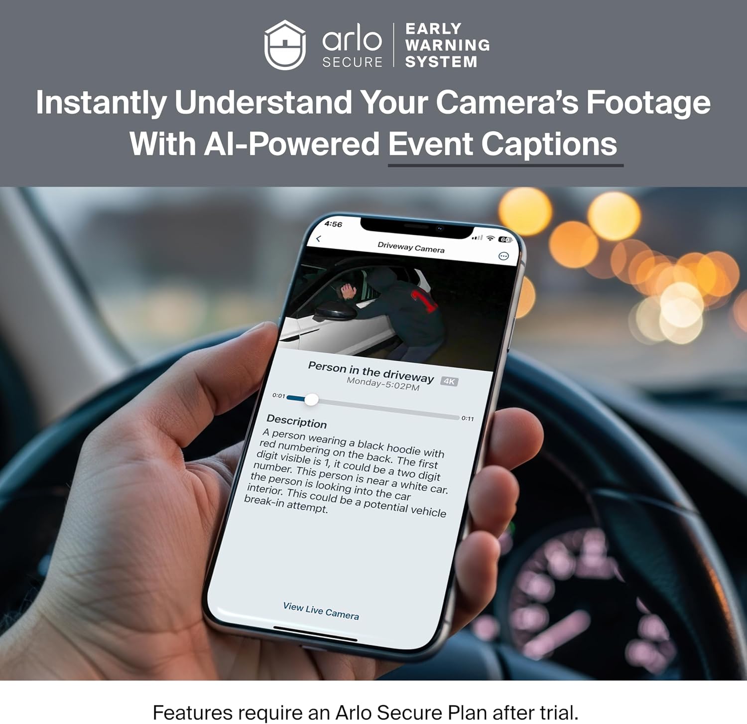 Arlo Ultra Security Camera 4K HDR (3rd Gen, 2025 Release) + SmartHub, Battery Power, Emergency Response, AI Event Captions, 1-Month Trial of Secure Plan, 180° Field of View, 2 Cam, White