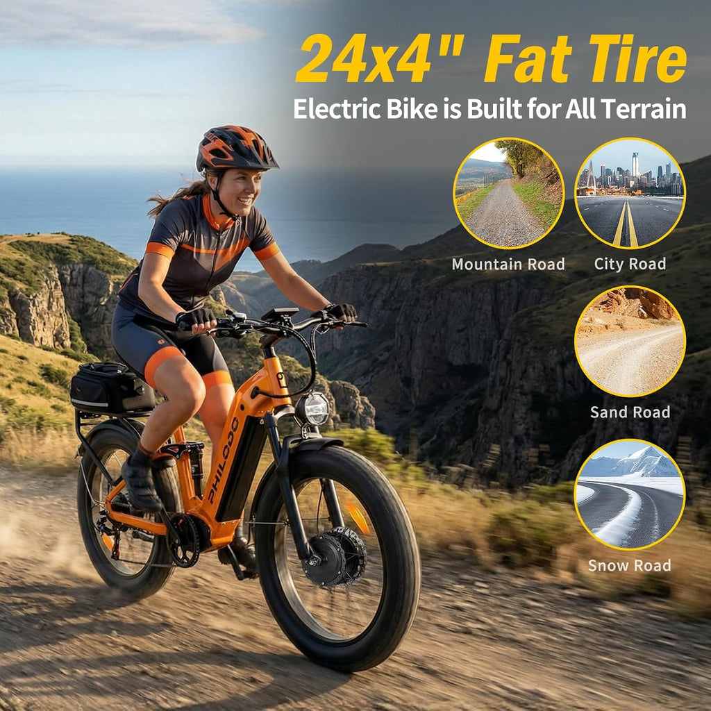 5000w Dual Motor E-Bike 60V Electric Bike for Adults,45 MiIe P-Hour Full Suspension Hydraulic Disc Brakes EBike,26/24x4 Fat Tires Mountain Bikes for All Terrain Snow/Sand