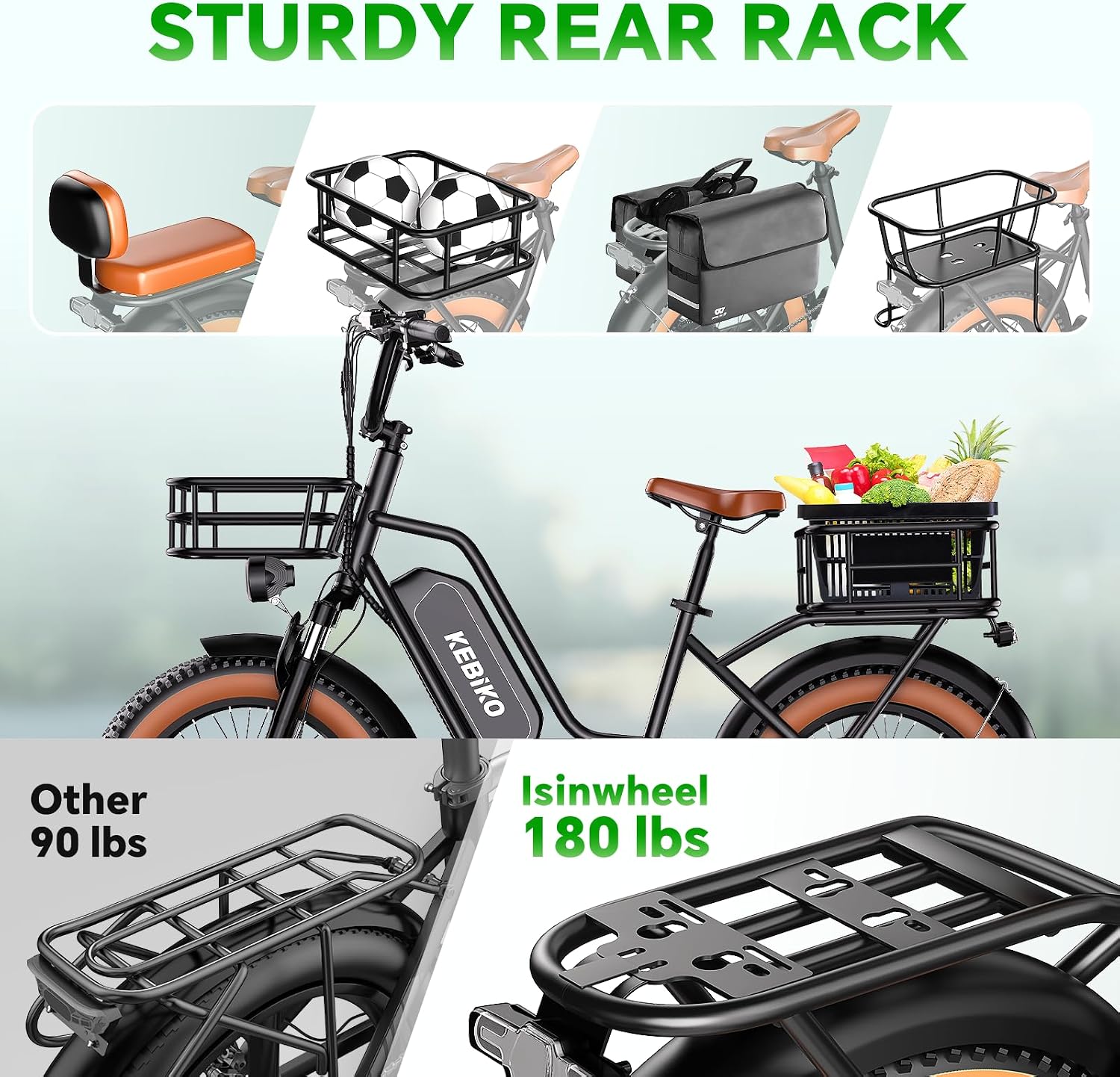 bluebiko 2 Seater Electric Bike, 48V 20AH(𝟗𝟔𝟎𝐖𝐇) Large Removable Battery, 𝟏𝟑𝟎𝟎𝐖 Peak Motor, 20'x 4.0' Fat Tire Ebike for Adults, 80+Miles, City Couple E Bike for All Terrain