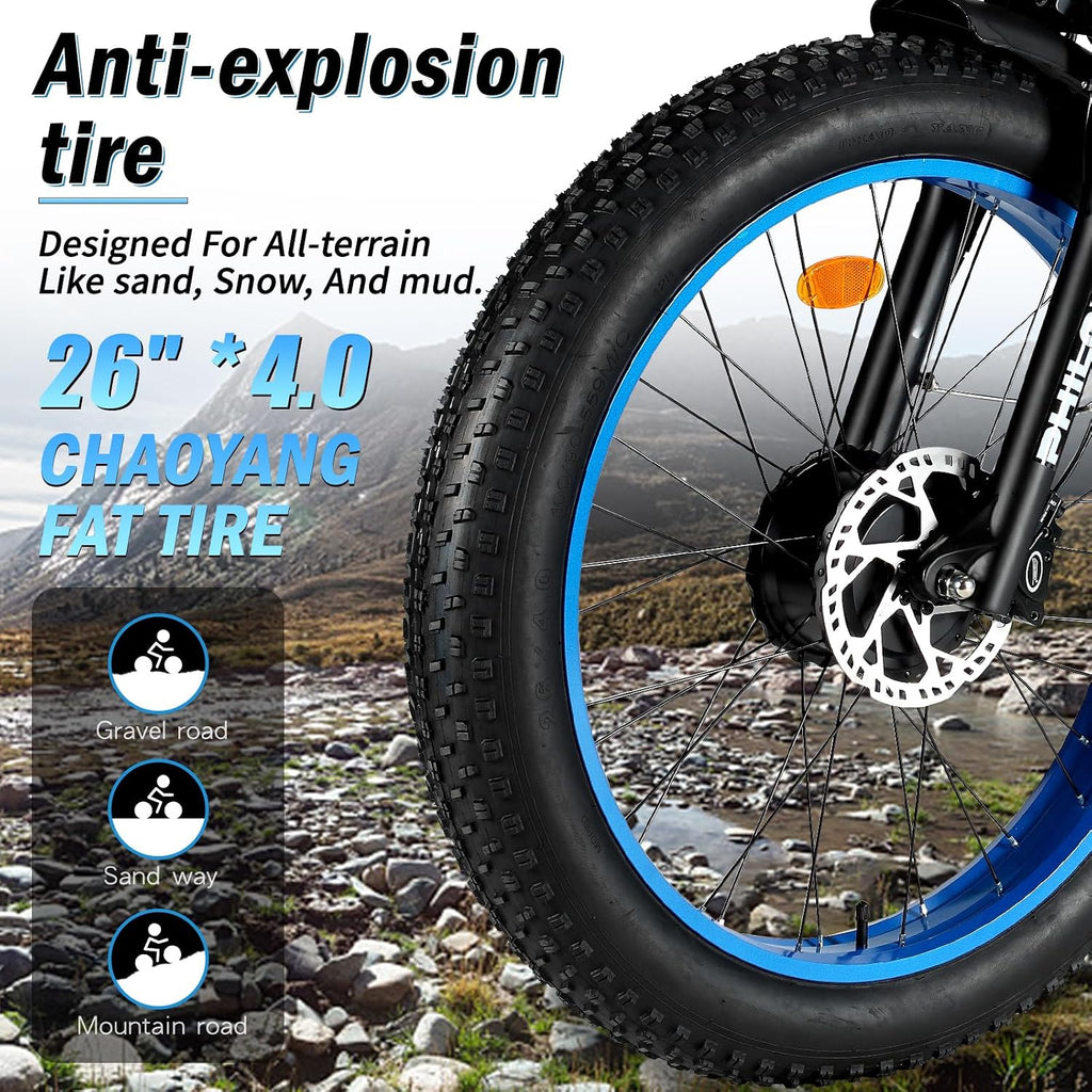 5000w Dual Motor Electric Bicycles, 60V Battery E-Bike with 45 MiIe P-Hour Electric Bike for Adults, 26 Fat Tire Hunting Ebike for All Terrain, Full Suspension Electric Ebike