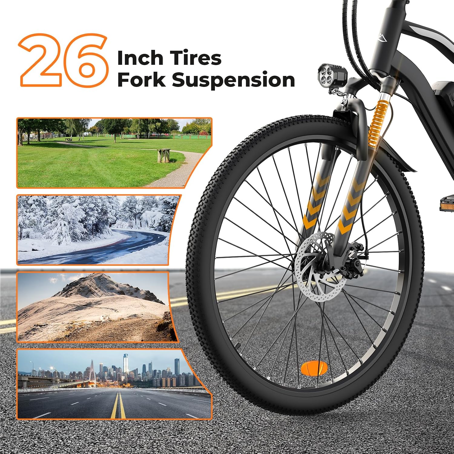 Electric Bike, 1000W Peak Powerful Motor, 65+ Miles Range & 20MPH Top Speed, 26'' Tires E-Bike, Adjustable Seat, Shock Absorber, Commuting Electric Bike for Adults