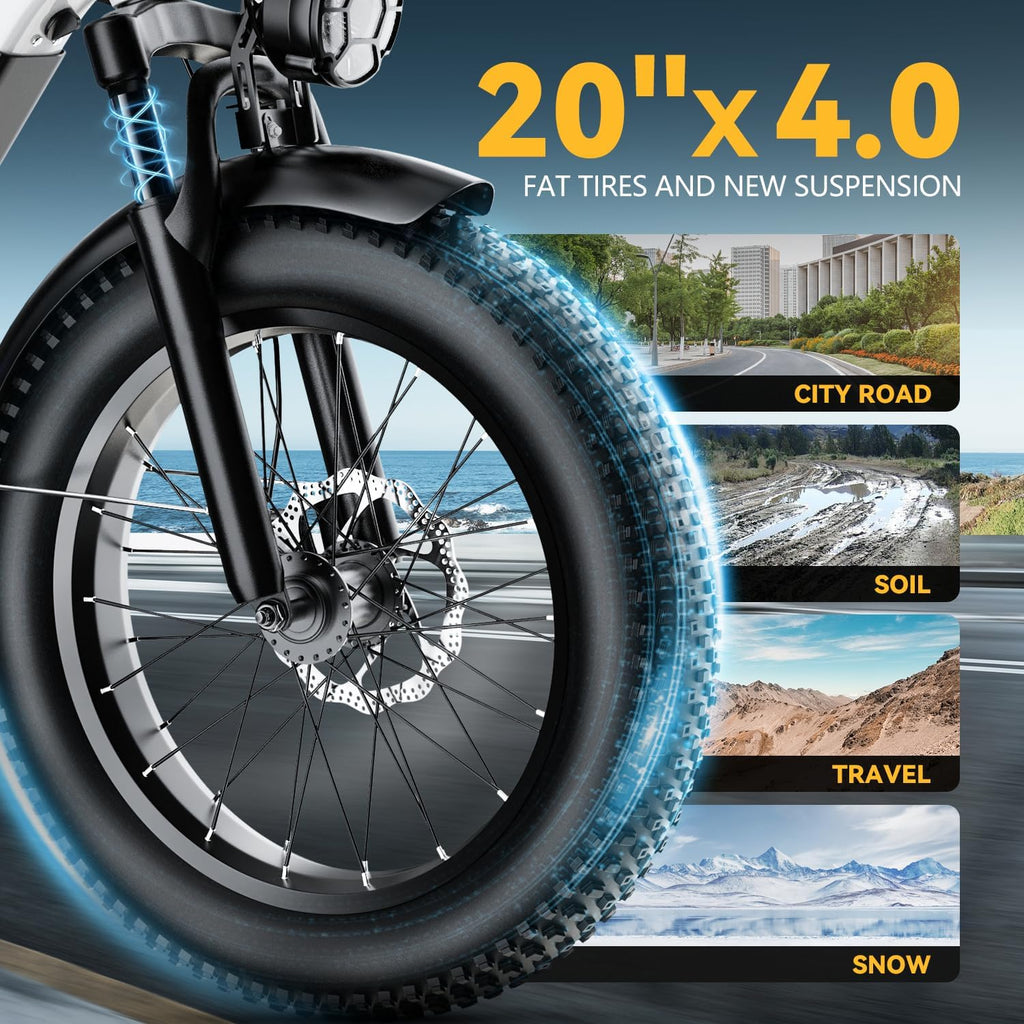 1500W Electric Bike for Adults,48V 20/25/60Ah Removable Battery Max Range 80Miles Electric Bicycle,20''×4' Fat Tire Ebike,Adult Electric Bicycles for Commute Beach Snow,E-Bike UL Certified