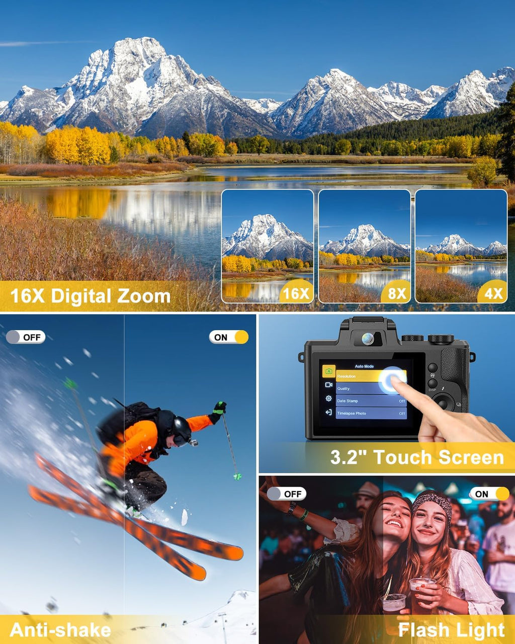 8K Digital Cameras for Photography, 88MP WiFi Vlogging Camera for YouTube Autofocus with 3.2' Touch Screen,Dual Camera,Flash,16X Digital Zoom Travel Cameras Anti Shake with 64GB Card,2 Batteries
